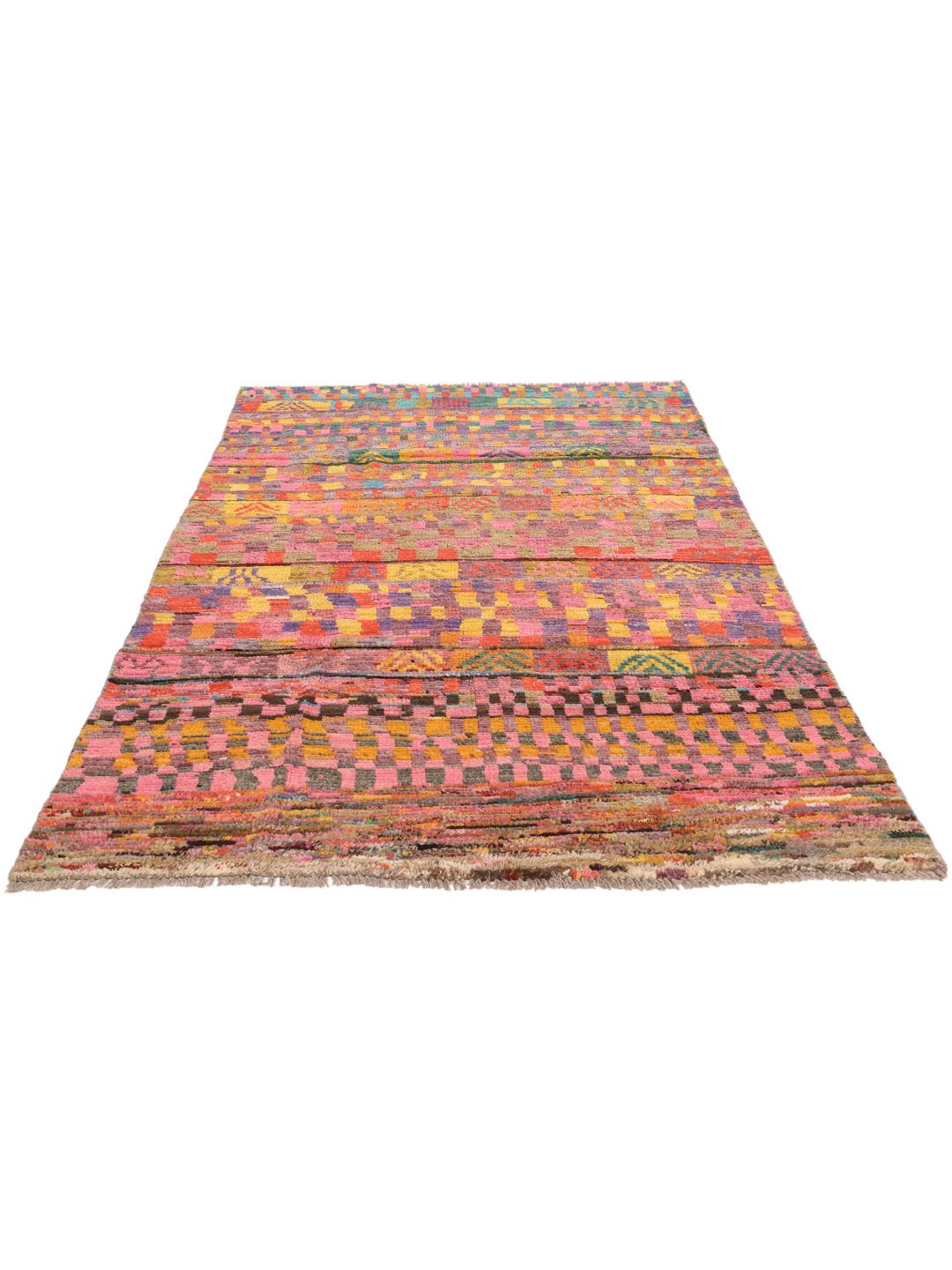 Handgeknoopt Afghaans Berber tapijt met een levendig veelkleurig geometrisch patroon
