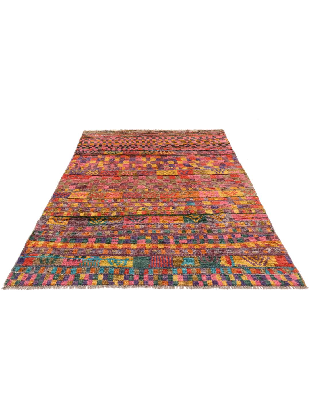Handgeknoopt Afghaans Berber tapijt met een levendig veelkleurig geometrisch patroon