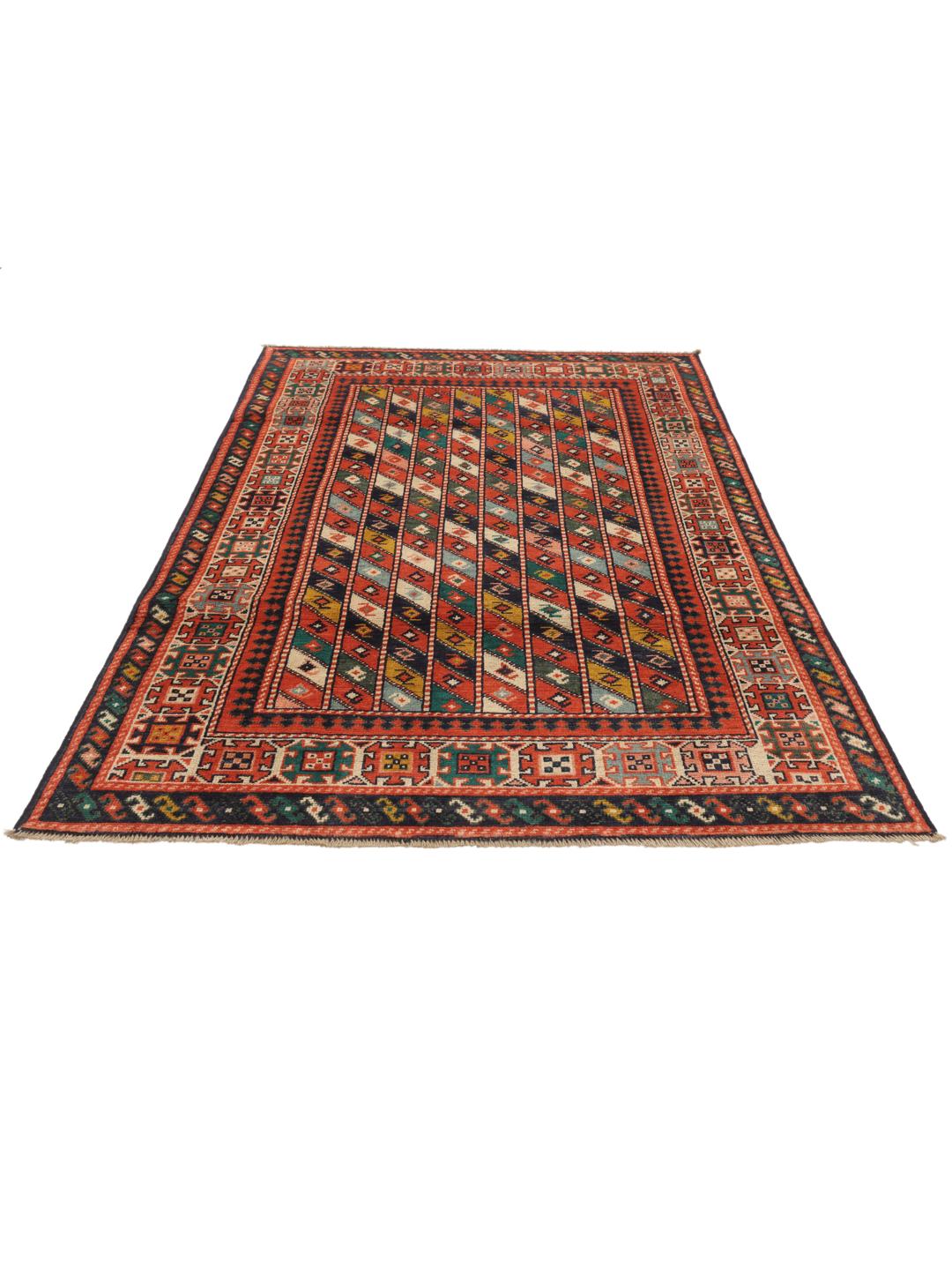 Covor Kazak înnodat manual din Afganistan cu un design geometric multicolor