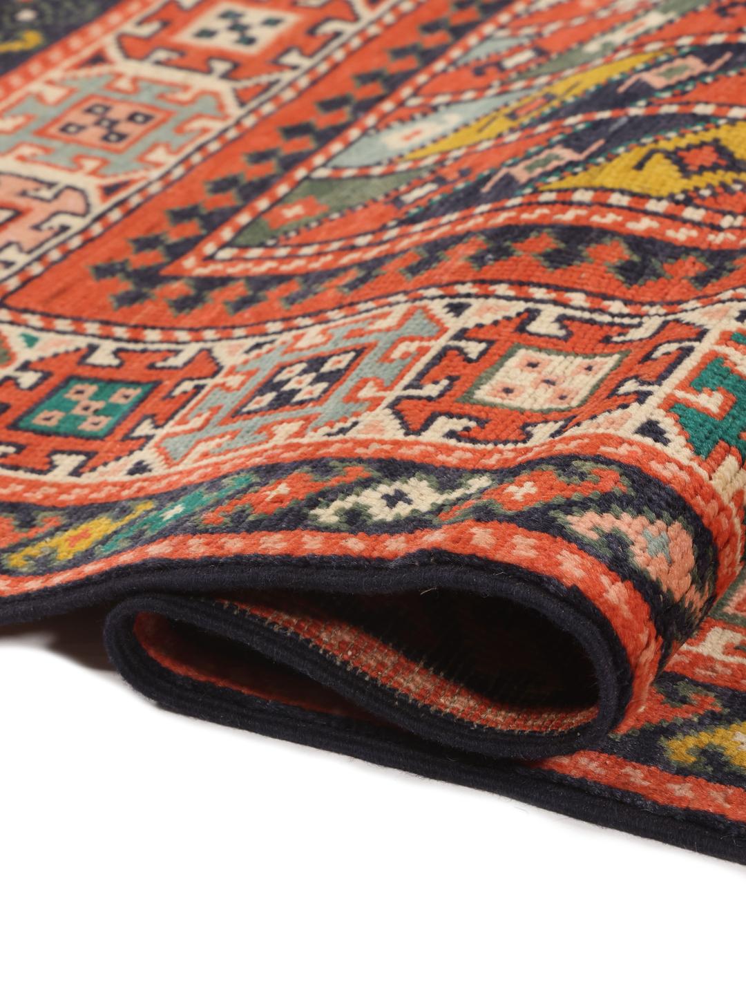 Covor Kazak înnodat manual din Afganistan cu un design geometric multicolor