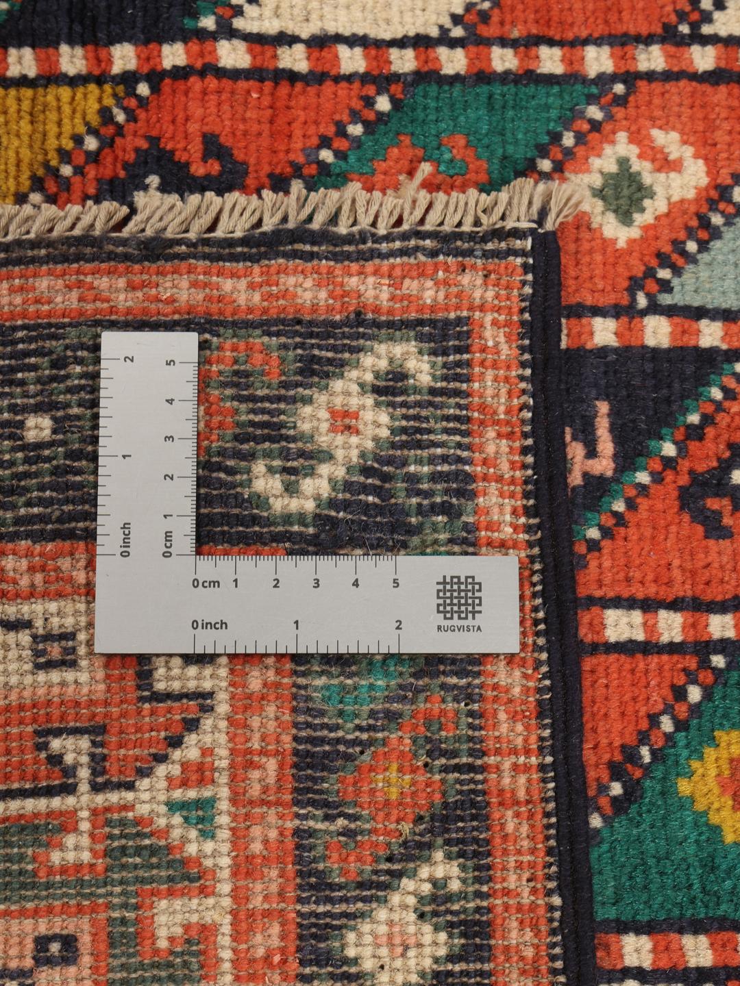 Covor Kazak înnodat manual din Afganistan cu un design geometric multicolor