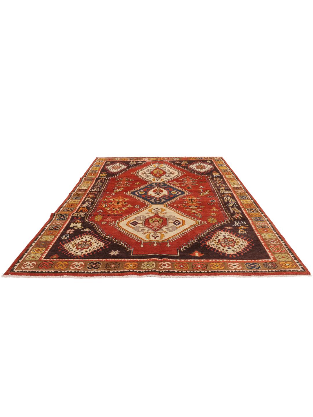 Afghaans Kazak-tapijt met een gedurfd rood en donkerbruin geometrisch patroon