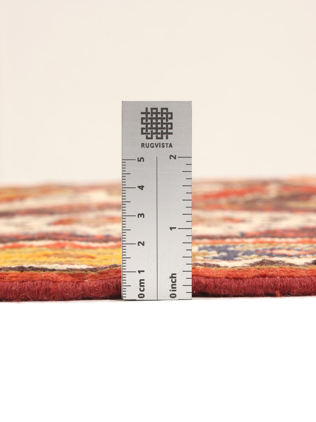 Afghaans Kazak-tapijt met een gedurfd rood en donkerbruin geometrisch patroon