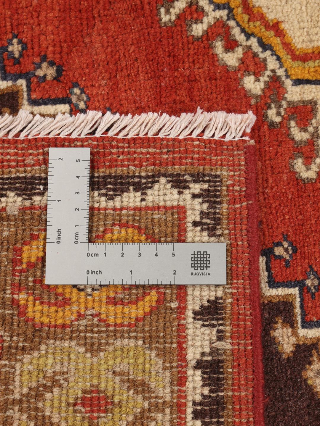 Afghaans Kazak-tapijt met een gedurfd rood en donkerbruin geometrisch patroon