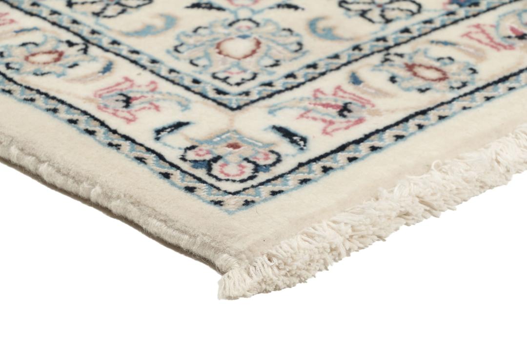 Handgeknoopt Nain 9La tapijt uit het Midden-Oosten in beige, blauwe en roze kleuren