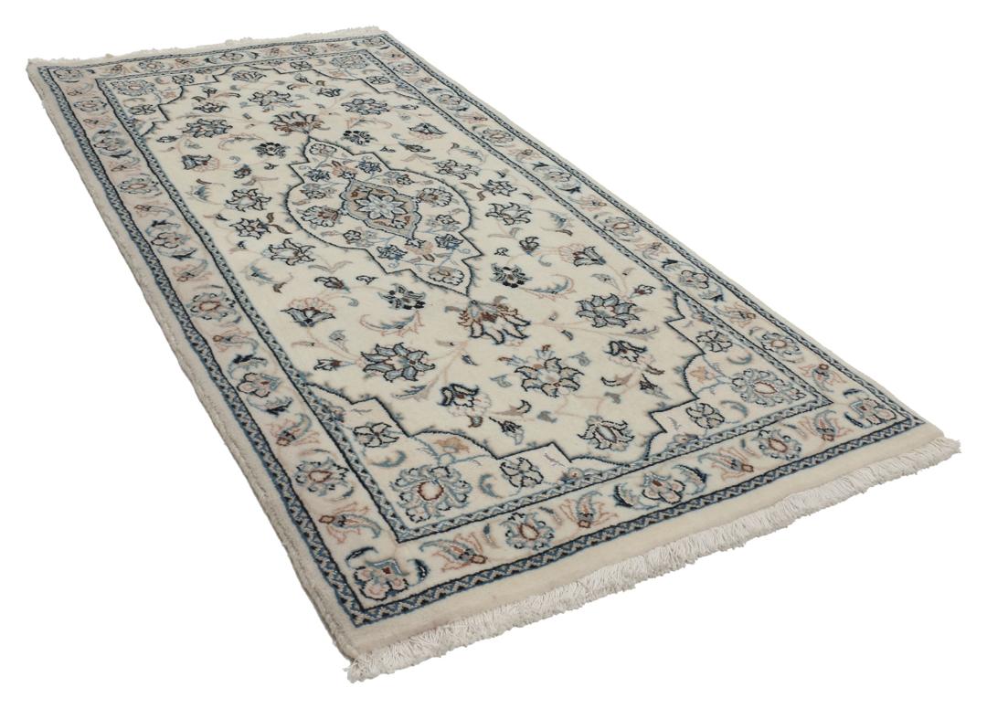 Met de hand geknoopt Nain 9La tapijt uit het Midden-Oosten in beige met bloemmotieven.