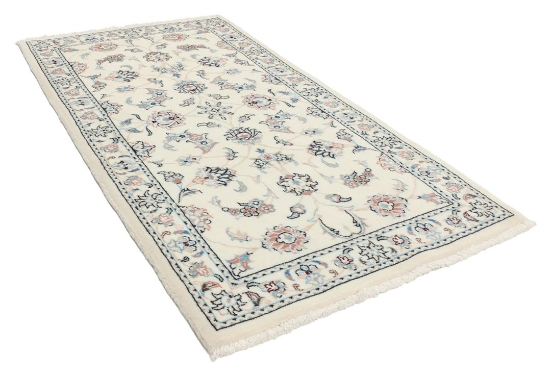 Handgeknoopt Nain 9La tapijt uit het Midden-Oosten in beige met bloemenpatronen