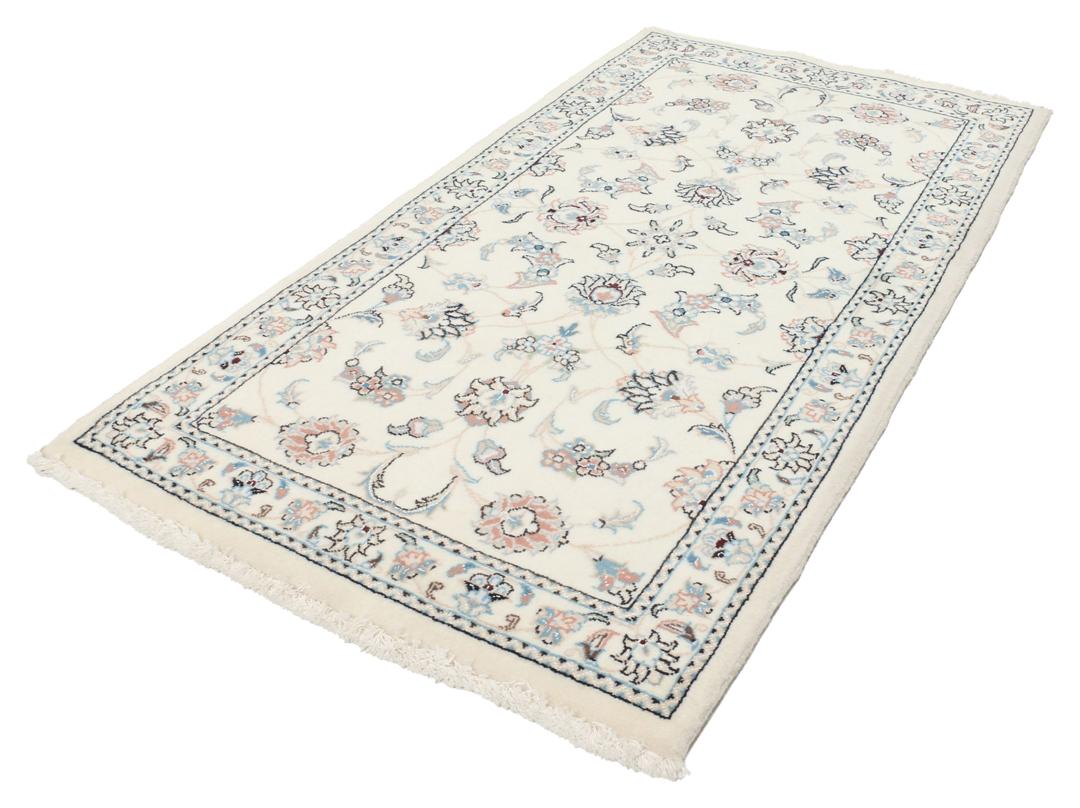 Handgeknoopt Nain 9La tapijt uit het Midden-Oosten in beige met bloemenpatronen