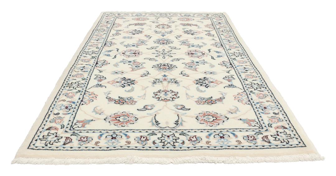 Handgeknoopt Nain 9La tapijt uit het Midden-Oosten in beige met bloemenpatronen
