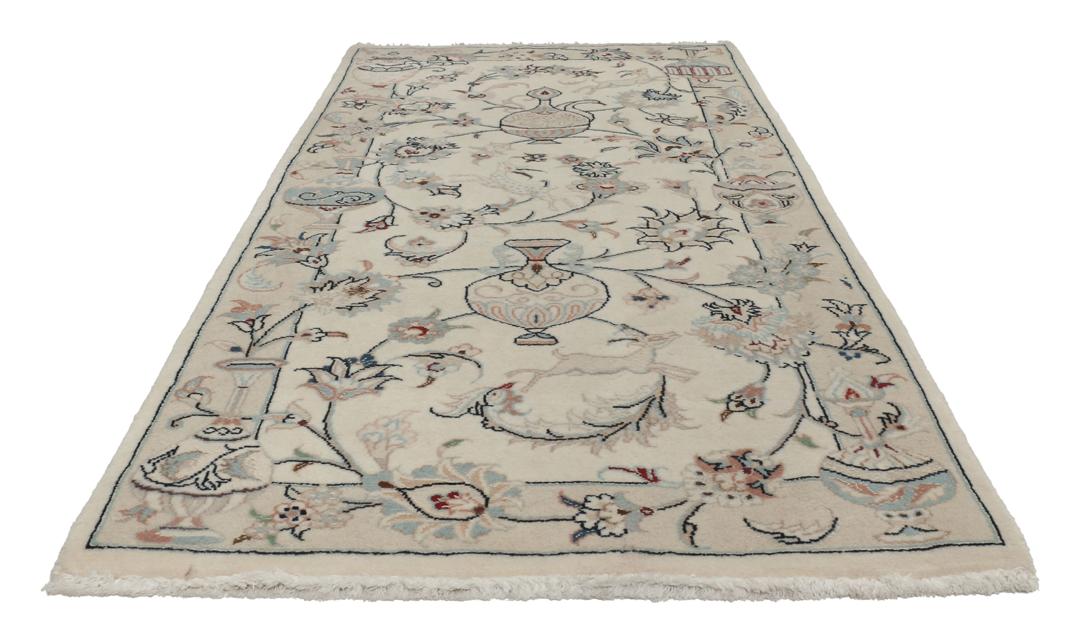 Håndlavet Nain 9La-tæppe fra Mellemøsten med et beige blomsterdesign