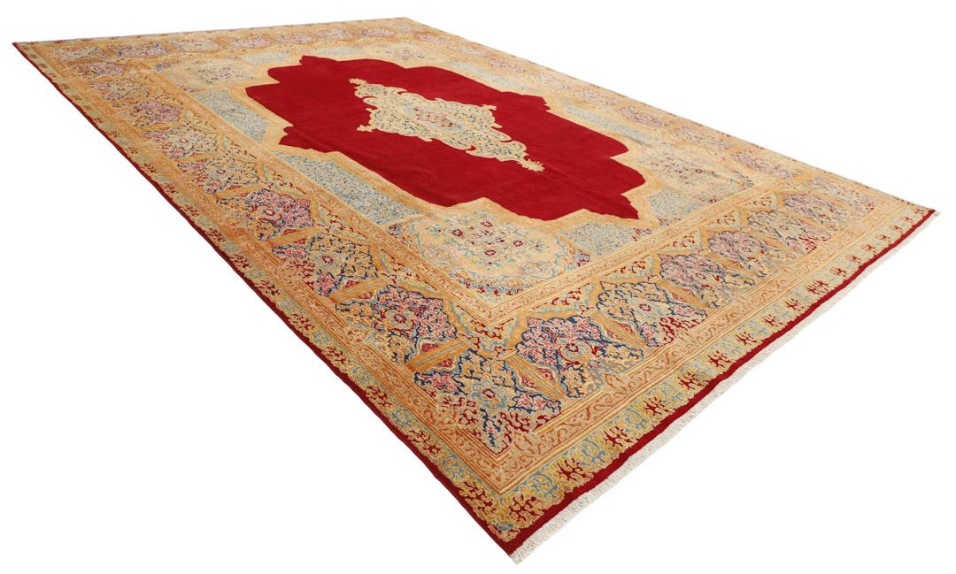 Handgemaakt vloerkleed uit het Midden-Oosten in rood en blauw
