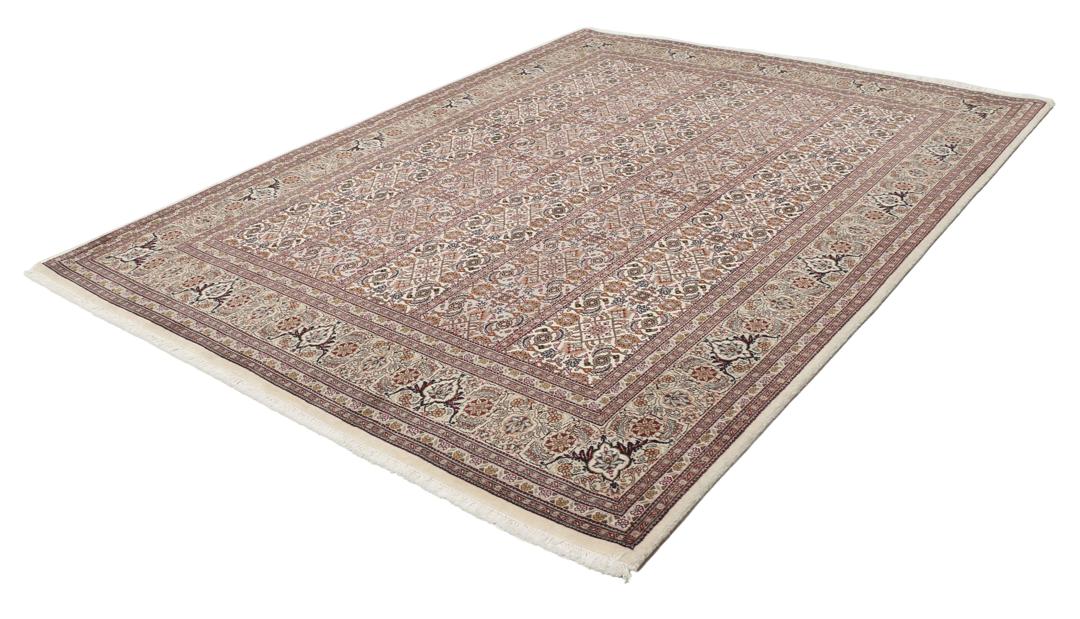 Håndknyttet Tabriz 50 Raj-tæppe med indviklede blomstermønstre i beige og røde nuancer