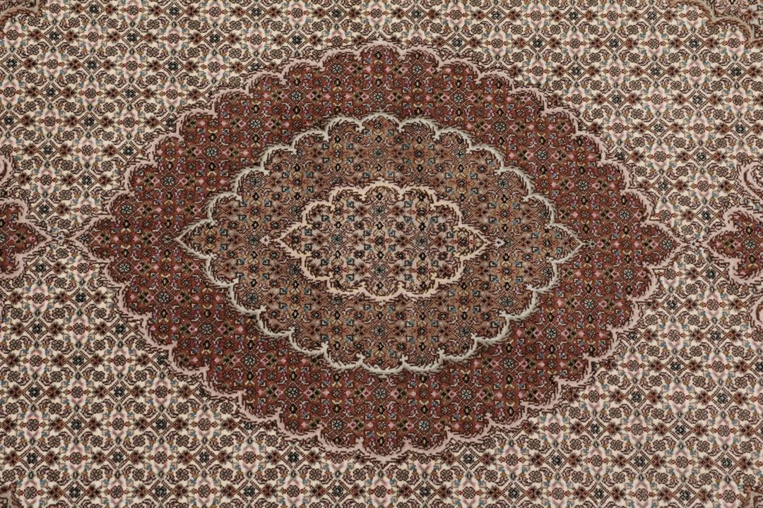 Handgeknoopt Tabriz-tapijt met ingewikkelde medaillonpatronen in meerkleurige tinten.