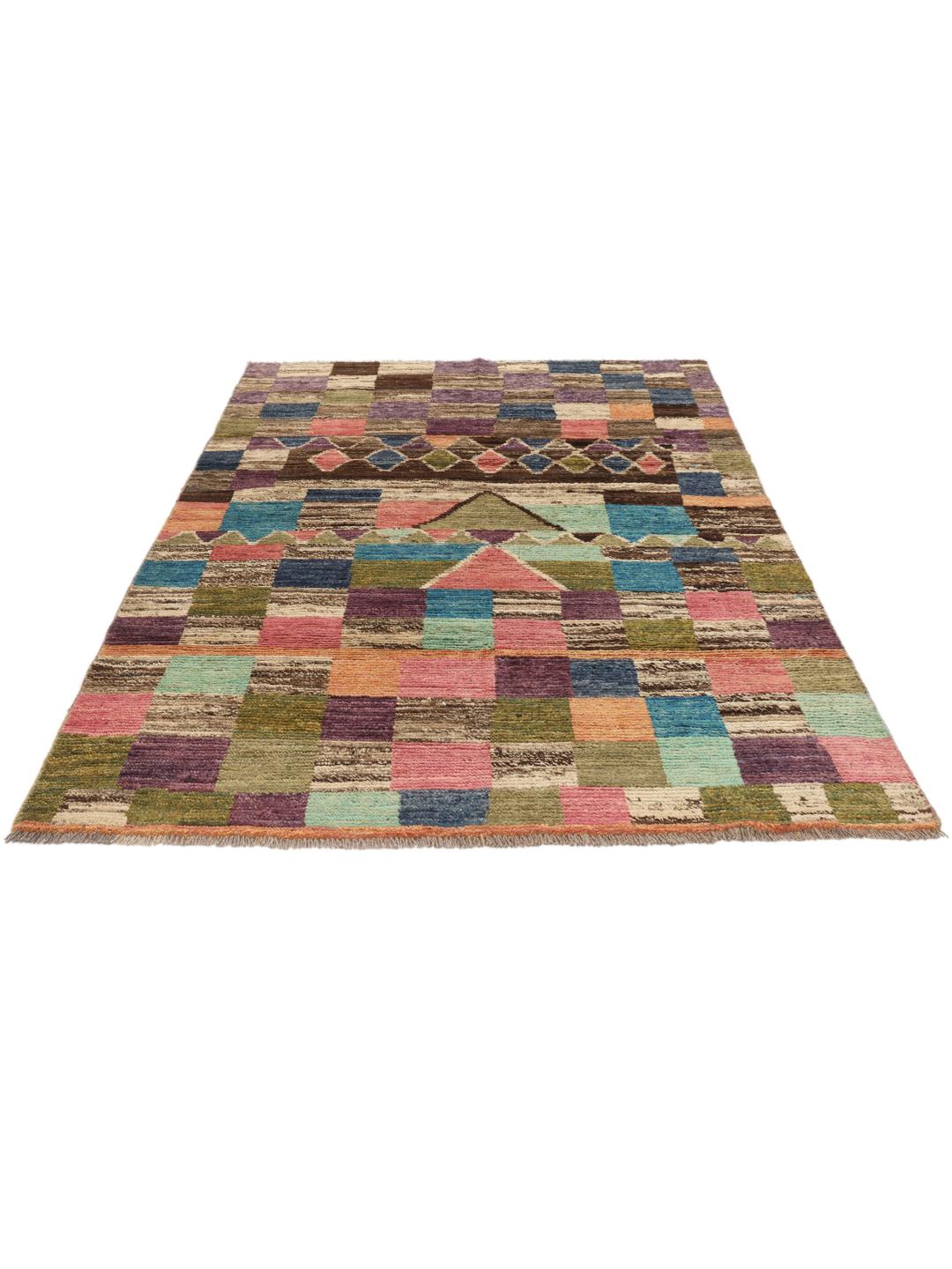 Hand-knotted multicolor Berber rug from Afghanistan with geometric patterns