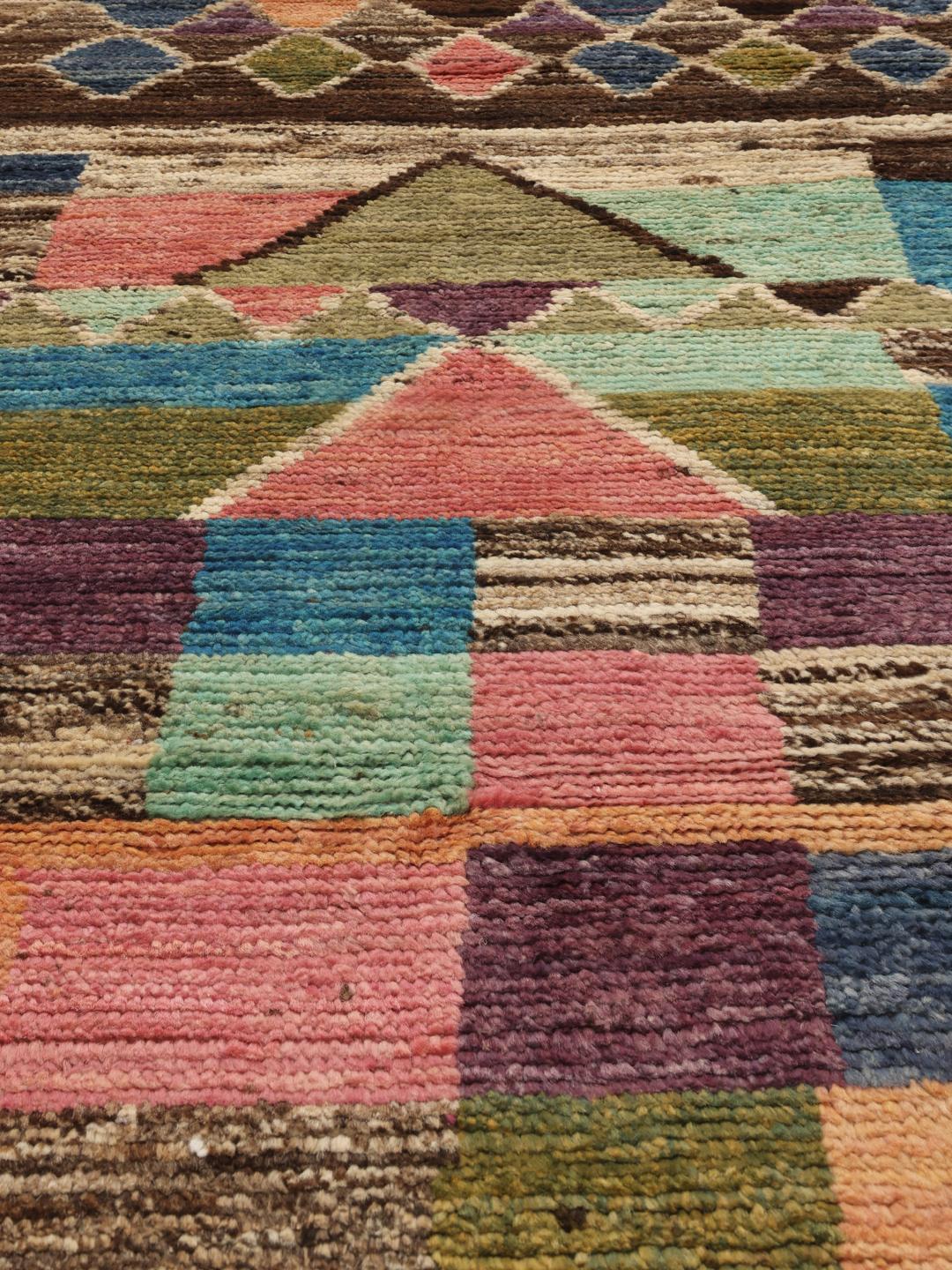 Hand-knotted multicolor Berber rug from Afghanistan with geometric patterns