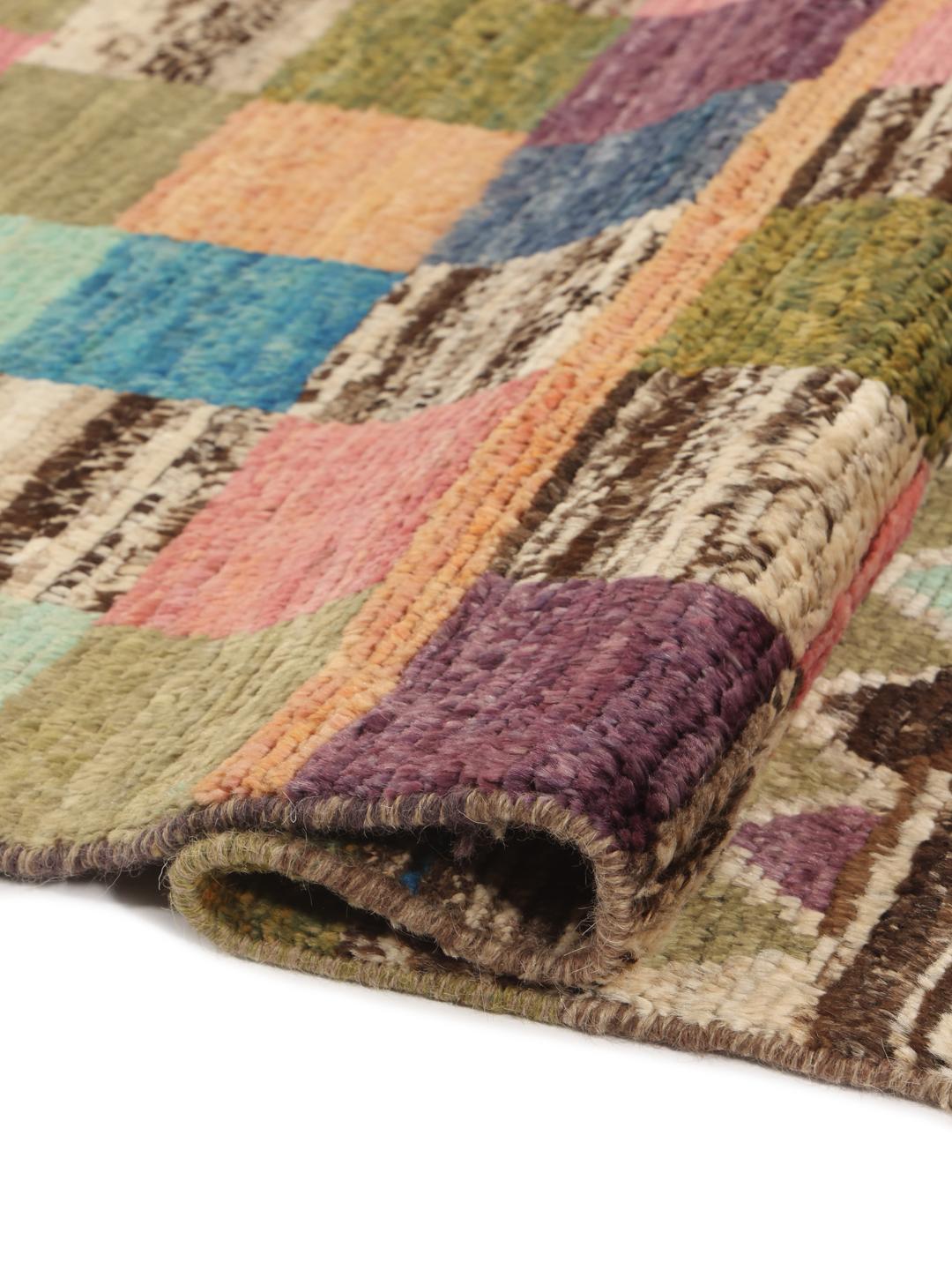 Hand-knotted multicolor Berber rug from Afghanistan with geometric patterns