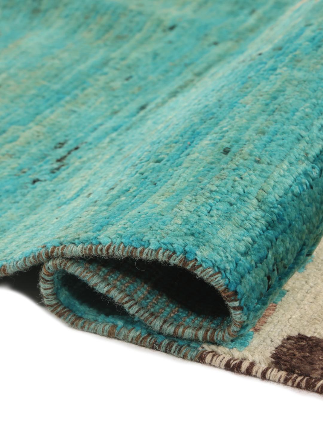 Tapis noué à la main au Moyen-Orient avec un motif artistique vibrant bleu sarcelle et beige