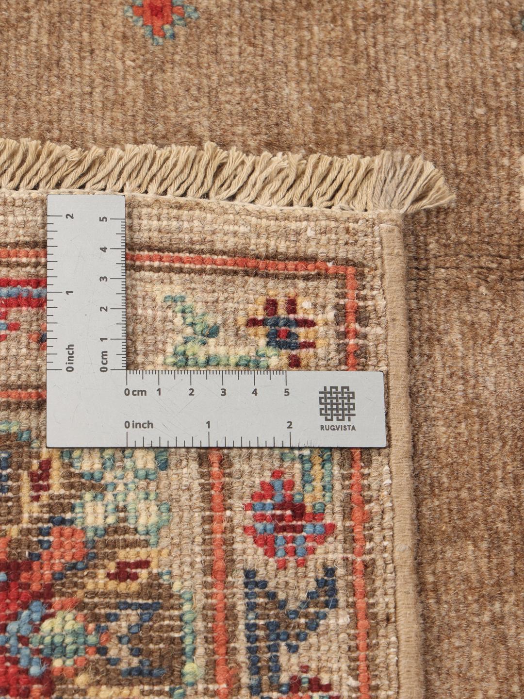 Håndknyttet afghansk Kazak-tæppe med beige bund og geometriske mønstre