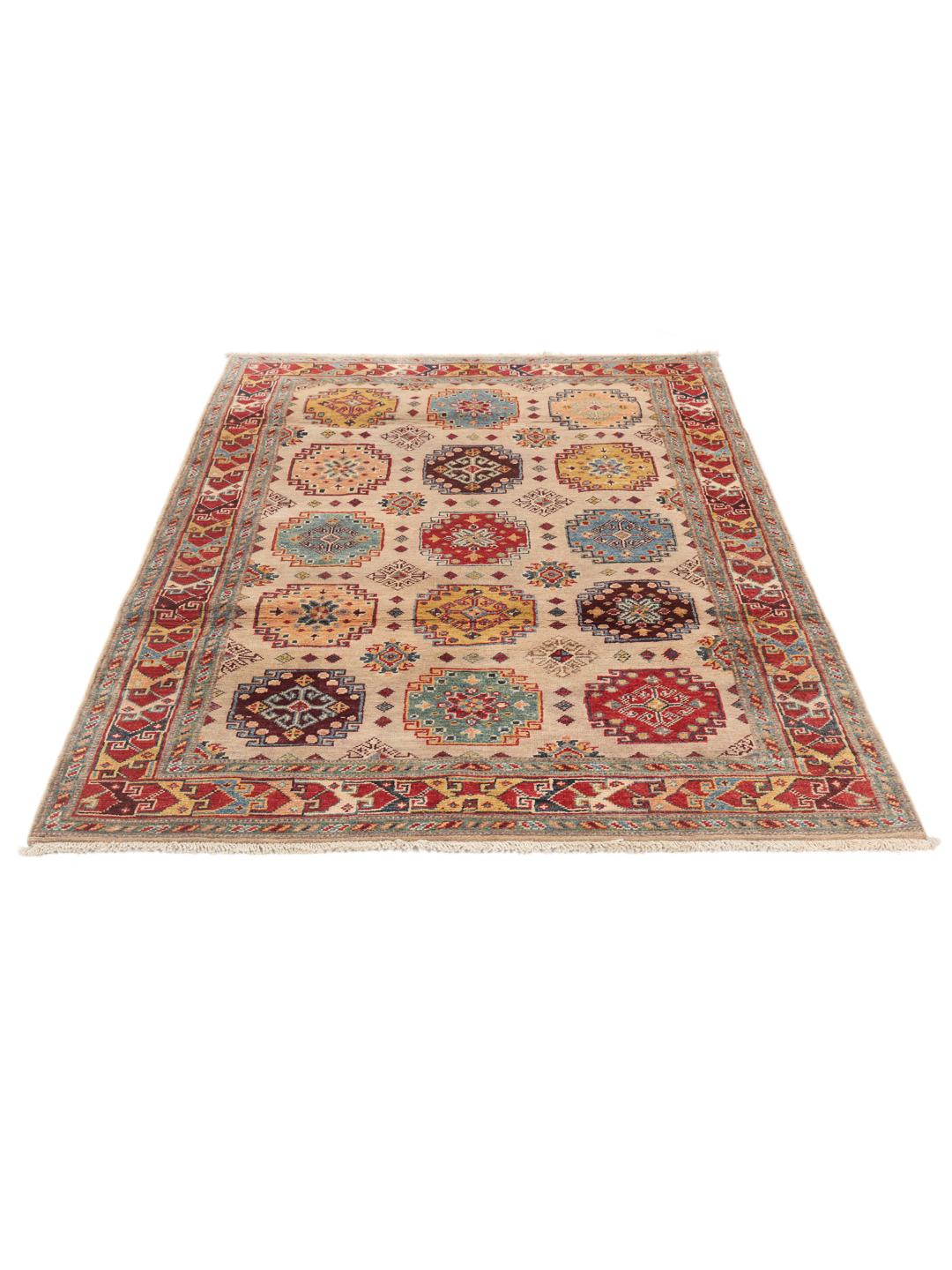 Handgeknüpfter Kazak-Teppich aus Afghanistan mit lebendigen geometrischen Motiven in Mehrfarbig