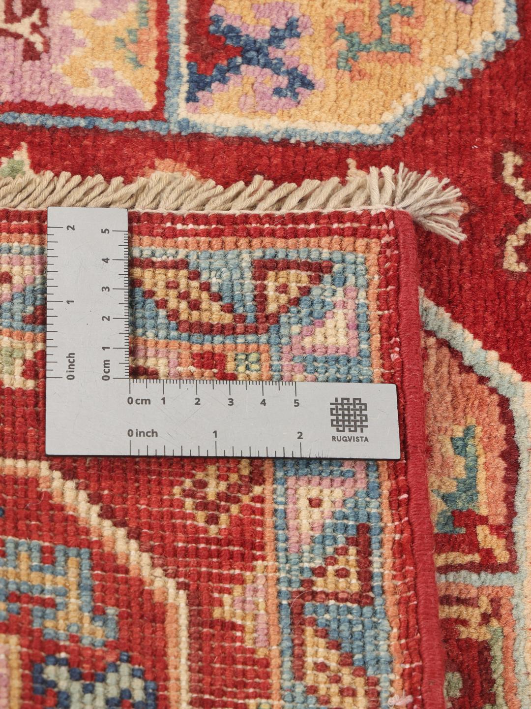 Handgeknoopt Afghaans Kazak-tapijt met rood veld en geometrische medaillonpatronen
