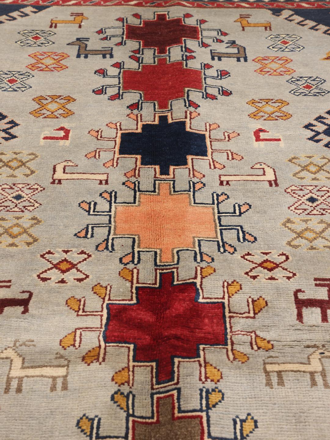Handgeknoopt Afghaans Kazak-tapijt met veelkleurige geometrische patronen