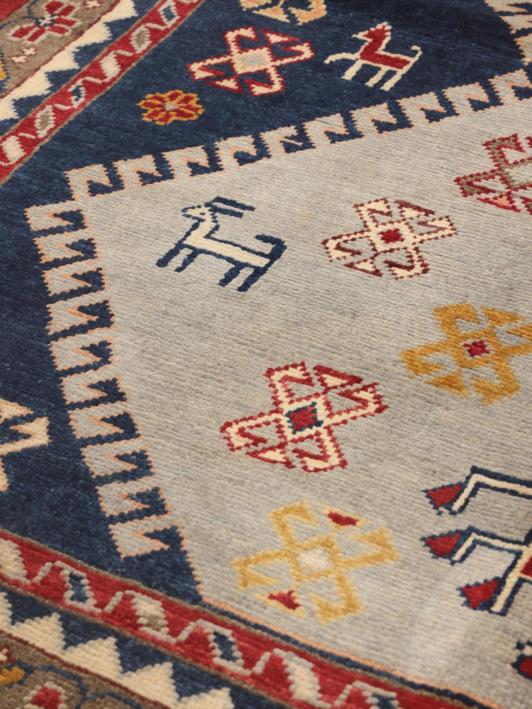 Handgeknoopt Afghaans Kazak-tapijt met veelkleurige geometrische patronen