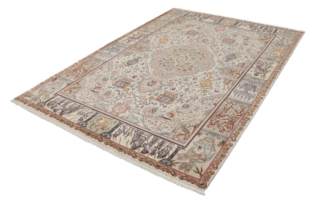 Handgeknoopt Tabriz-tapijt uit het Midden-Oosten in beige tinten