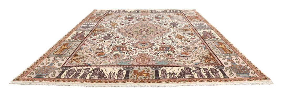 Handgeknoopt Tabriz-tapijt uit het Midden-Oosten in beige tinten