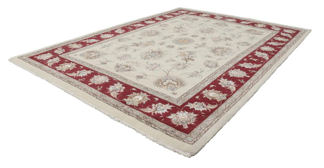 Handgeknoopt Tabriz-tapijt met bloemmotieven in beige en rood uit het Midden-Oosten