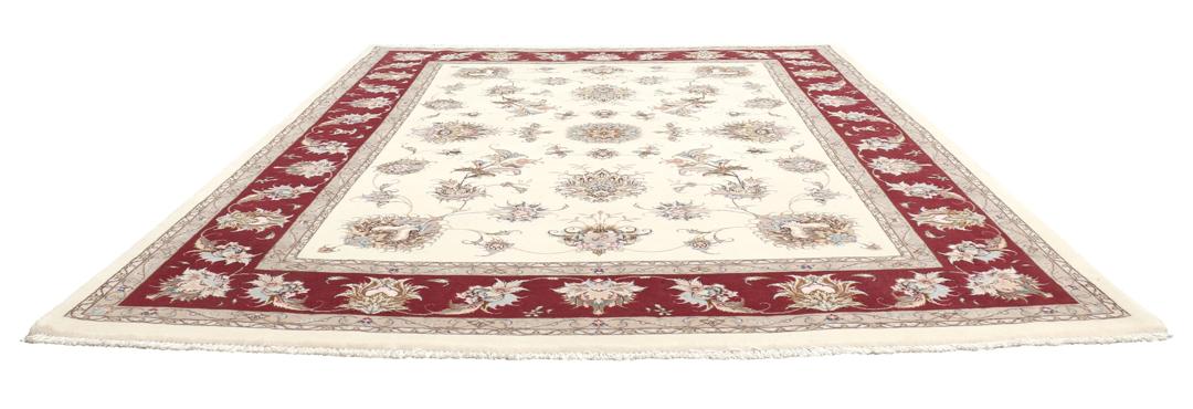 Handgeknoopt Tabriz-tapijt met bloemmotieven in beige en rood uit het Midden-Oosten