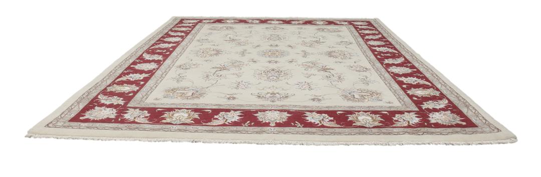 Handgeknoopt Tabriz-tapijt met bloemmotieven in beige en rood uit het Midden-Oosten