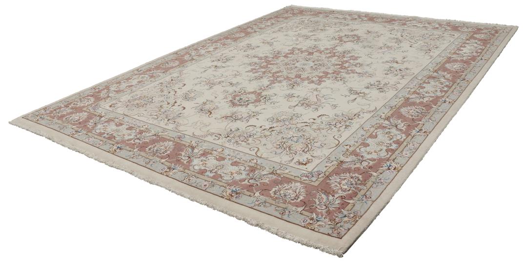 Handgeknoopt Tabriz 50 Raj tapijt met bloemmotieven in beige en rood uit het Midden-Oosten