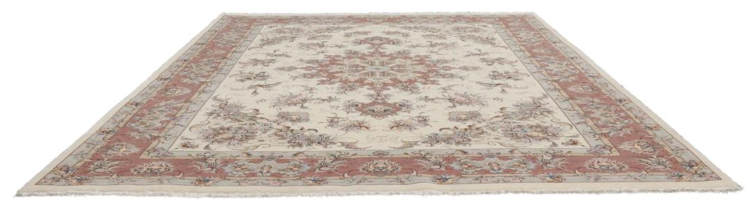 Handgeknoopt Tabriz 50 Raj tapijt met bloemmotieven in beige en rood uit het Midden-Oosten