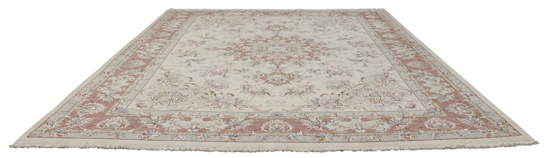 Handgeknoopt Tabriz 50 Raj tapijt met bloemmotieven in beige en rood uit het Midden-Oosten