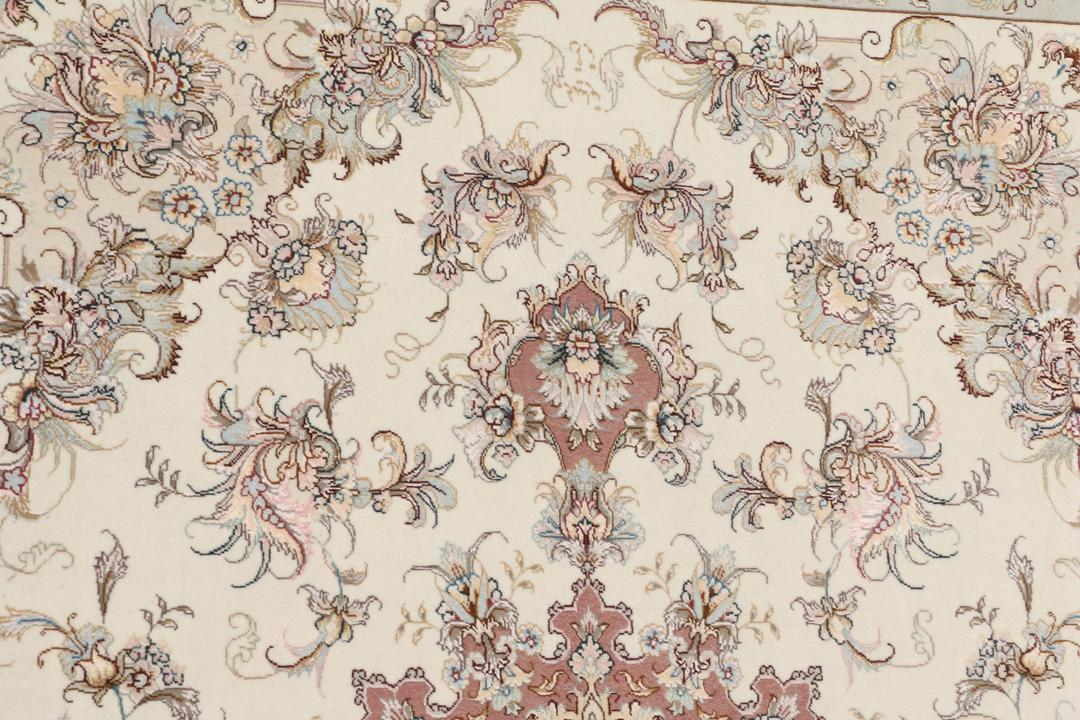 Handgeknoopt Tabriz 50 Raj tapijt met bloemmotieven in beige en rood uit het Midden-Oosten