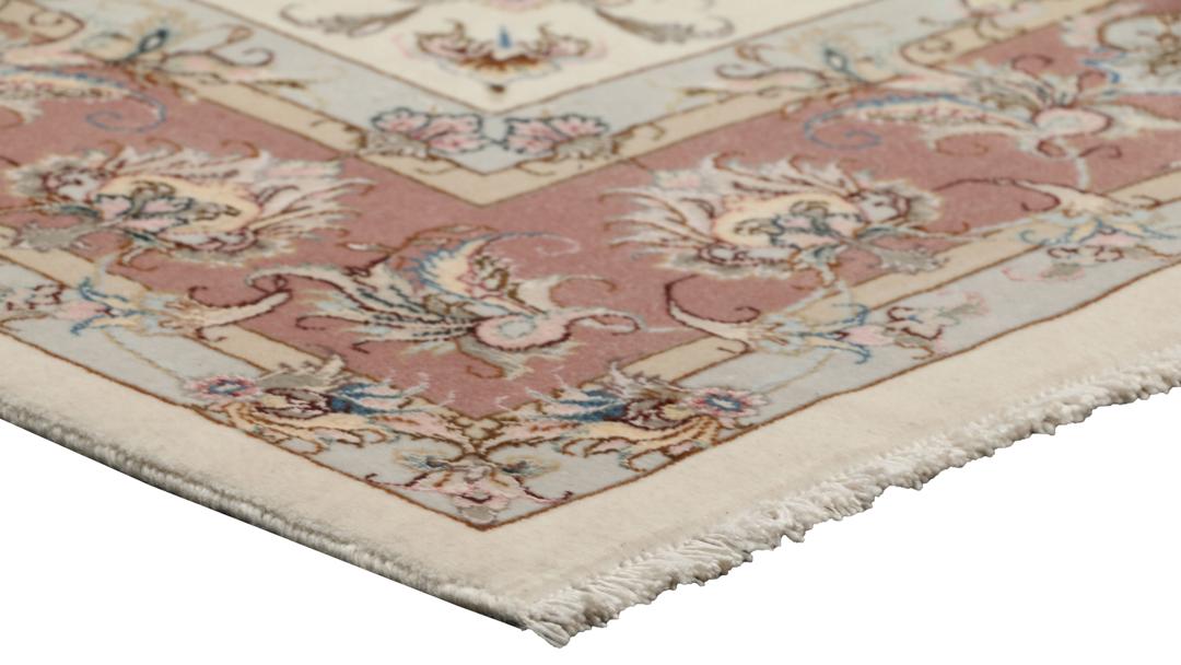 Handgeknoopt Tabriz 50 Raj tapijt met bloemmotieven in beige en rood uit het Midden-Oosten