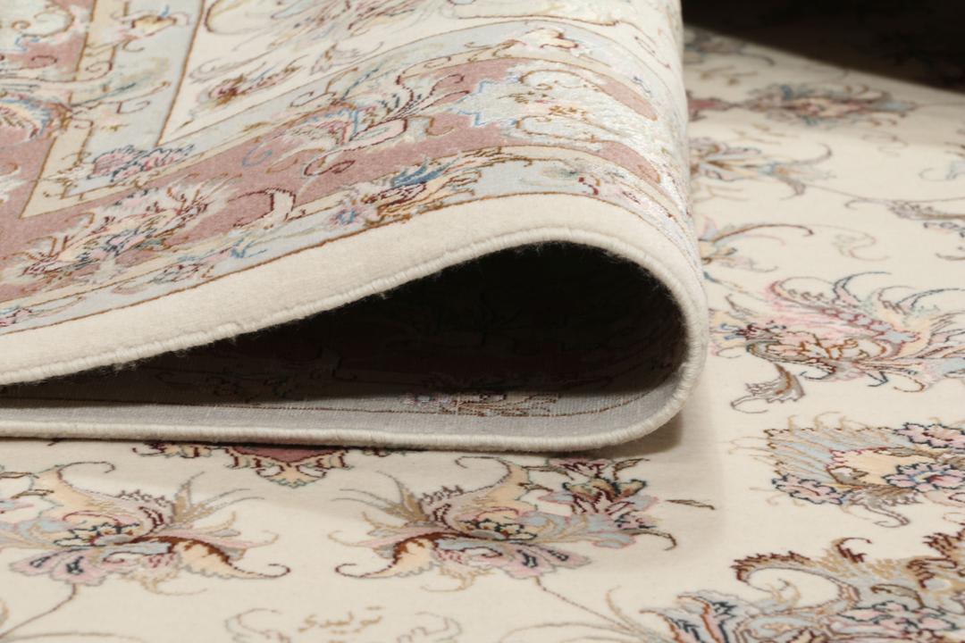 Handgeknoopt Tabriz 50 Raj tapijt met bloemmotieven in beige en rood uit het Midden-Oosten