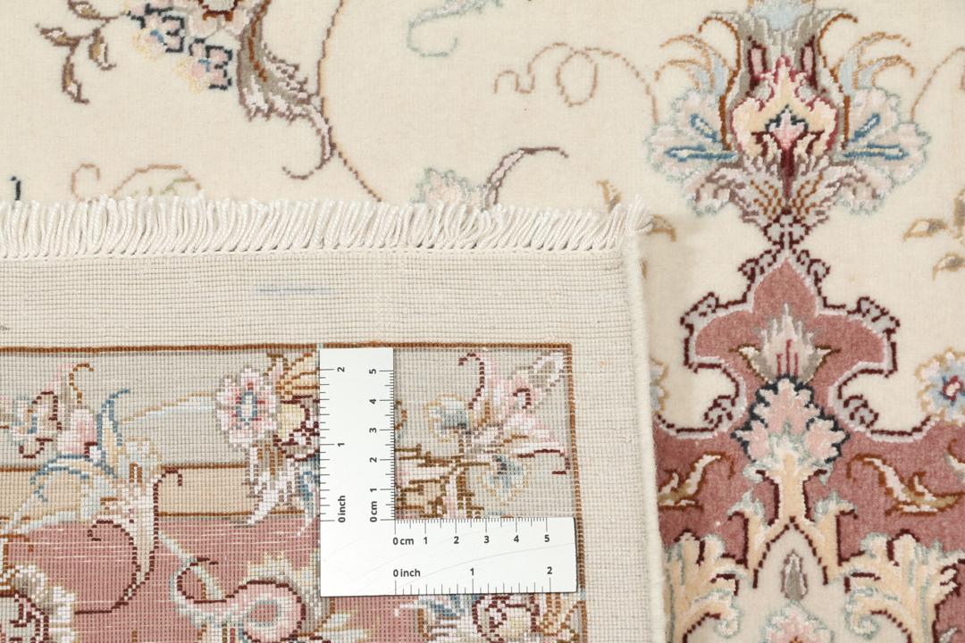 Handgeknoopt Tabriz 50 Raj tapijt met bloemmotieven in beige en rood uit het Midden-Oosten