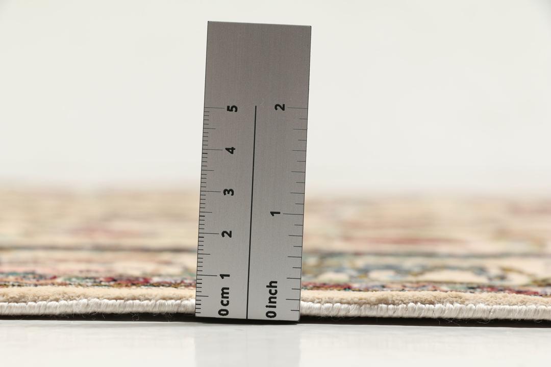 Håndknyttet Qum silketæppe fra Mellemøsten i beige og flerfarvet med livets træ design