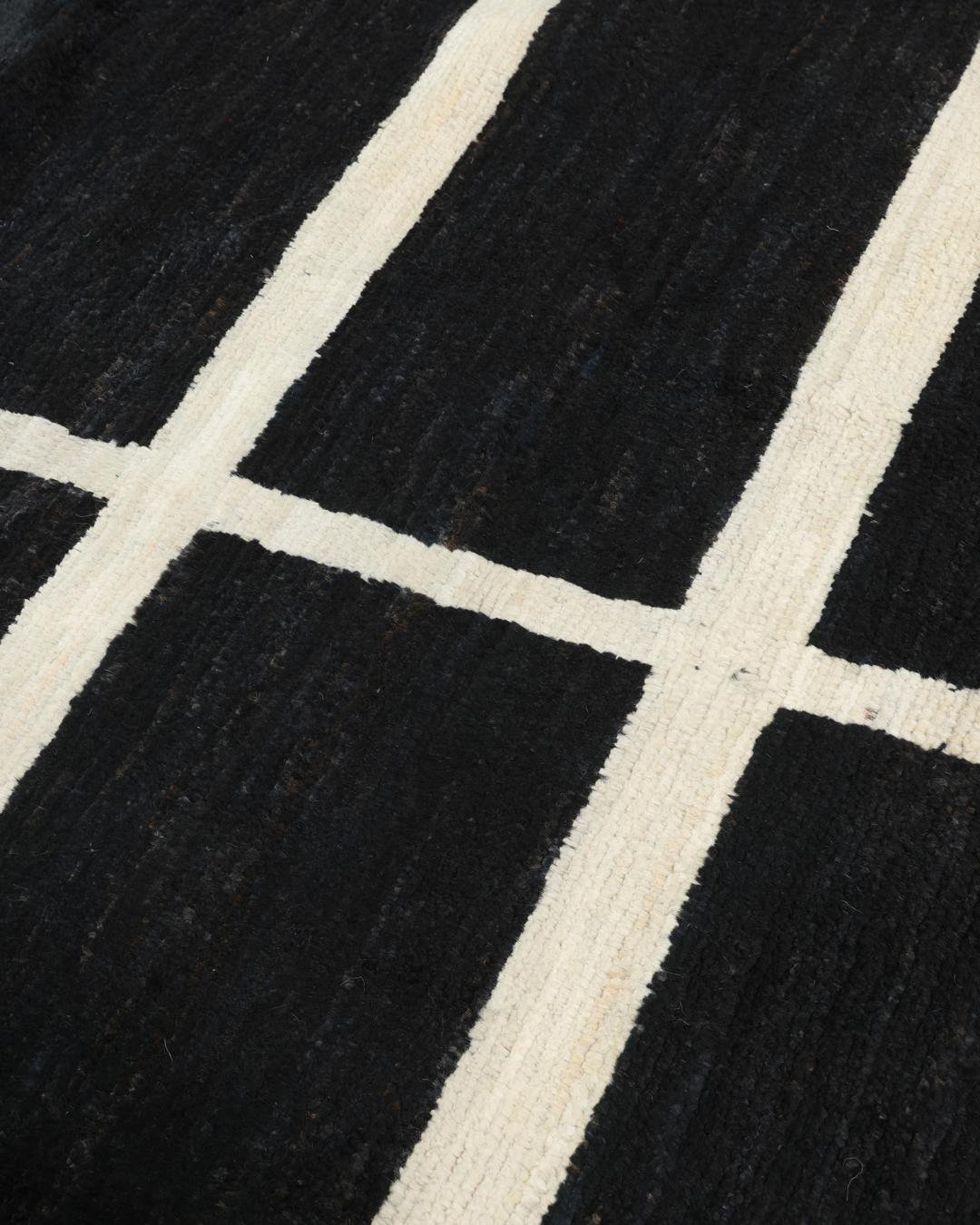 Met de hand geknoopt Afghaans Gabbeh-tapijt met een zwart-wit geometrisch patroon