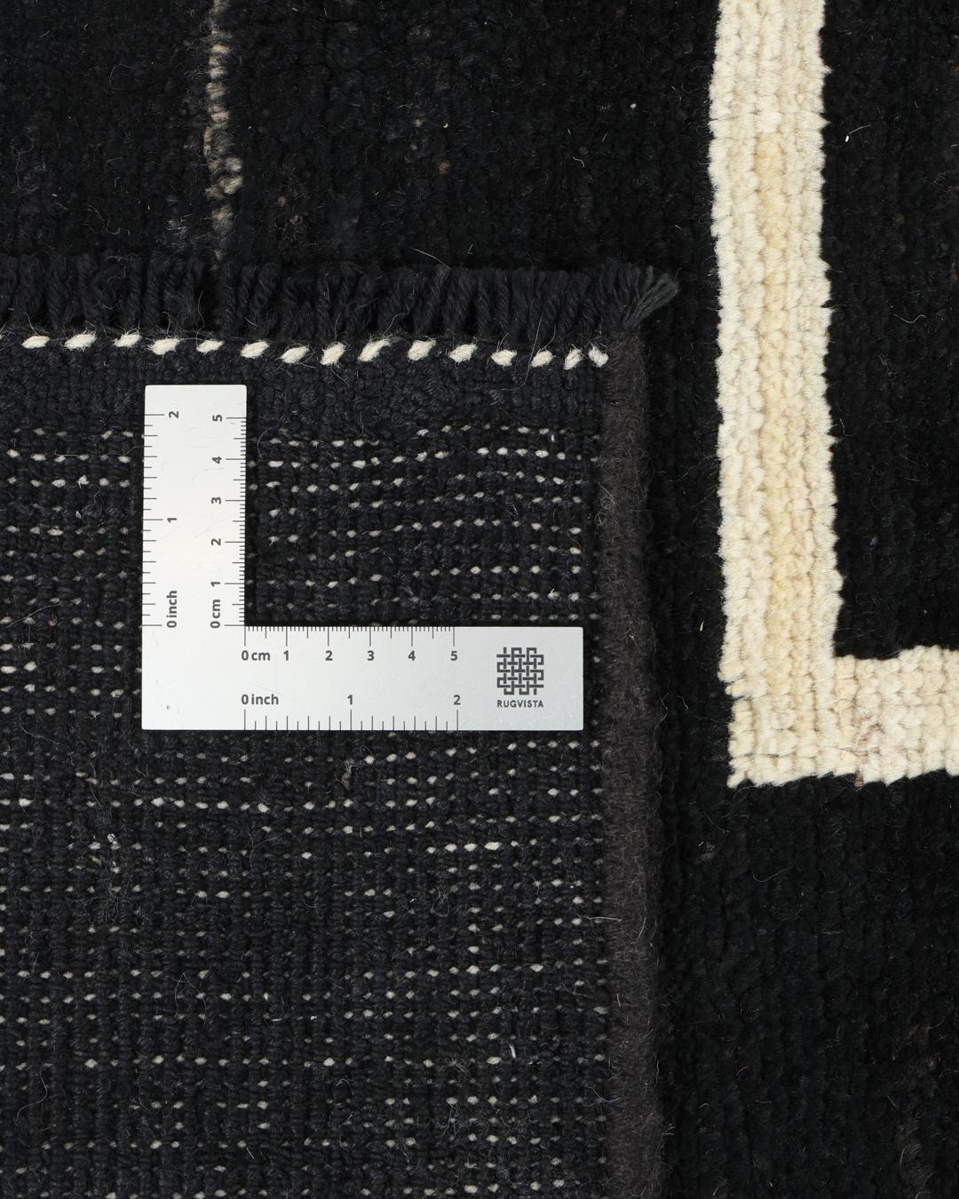 Met de hand geknoopt Afghaans Gabbeh-tapijt met een zwart-wit geometrisch patroon