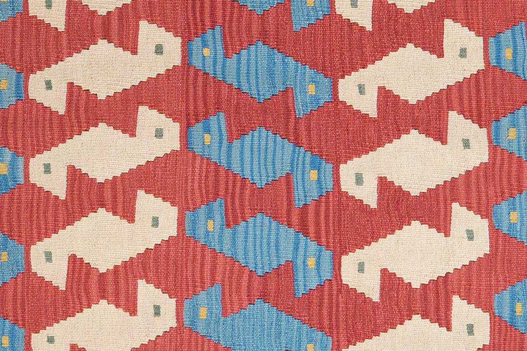 Håndvævet, flerfarvet Kilim Qashqai-tæppe med geometriske motiver fra Mellemøsten