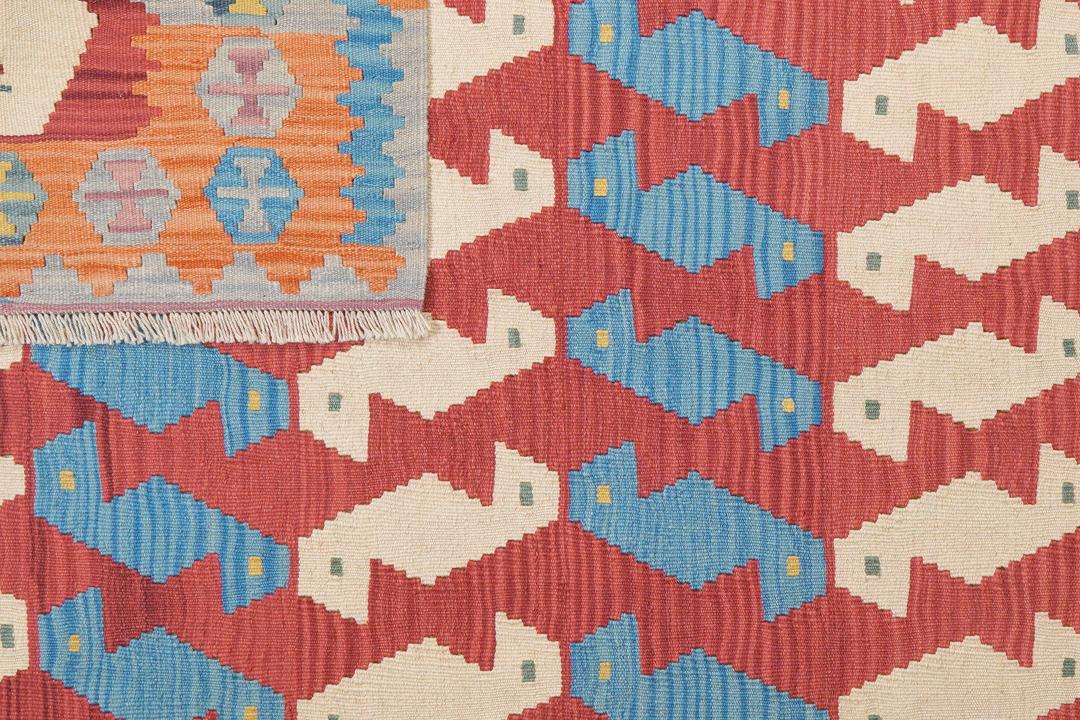 Håndvævet, flerfarvet Kilim Qashqai-tæppe med geometriske motiver fra Mellemøsten