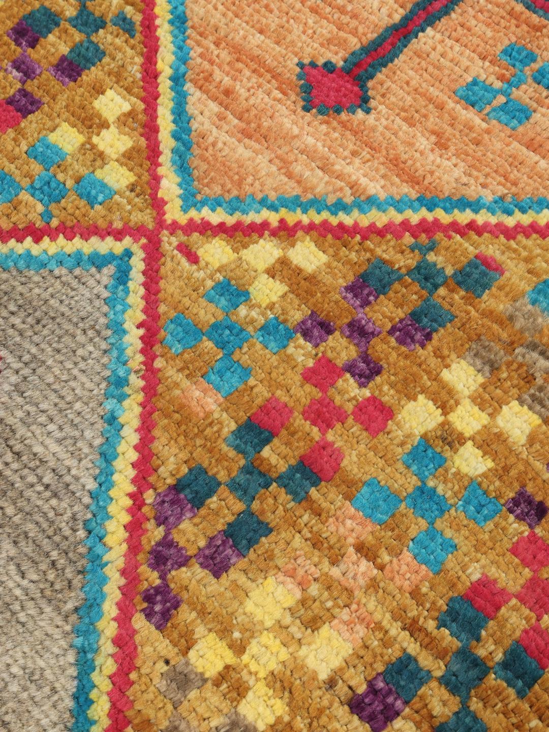 Håndknyttet afghansk Berber Colourful tæppe med geometriske medaljoner i flerfarvet uld