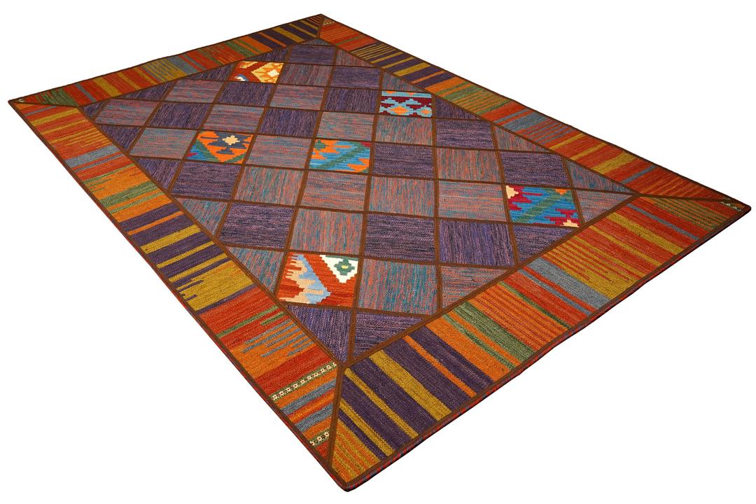 Tapis patchwork turc tissé à la main dans des tons multicolores vibrants