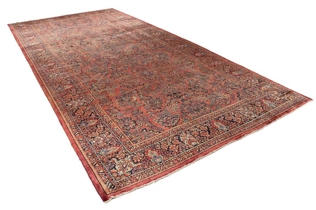 Hand-knotted Sarouk rug from Persia in red