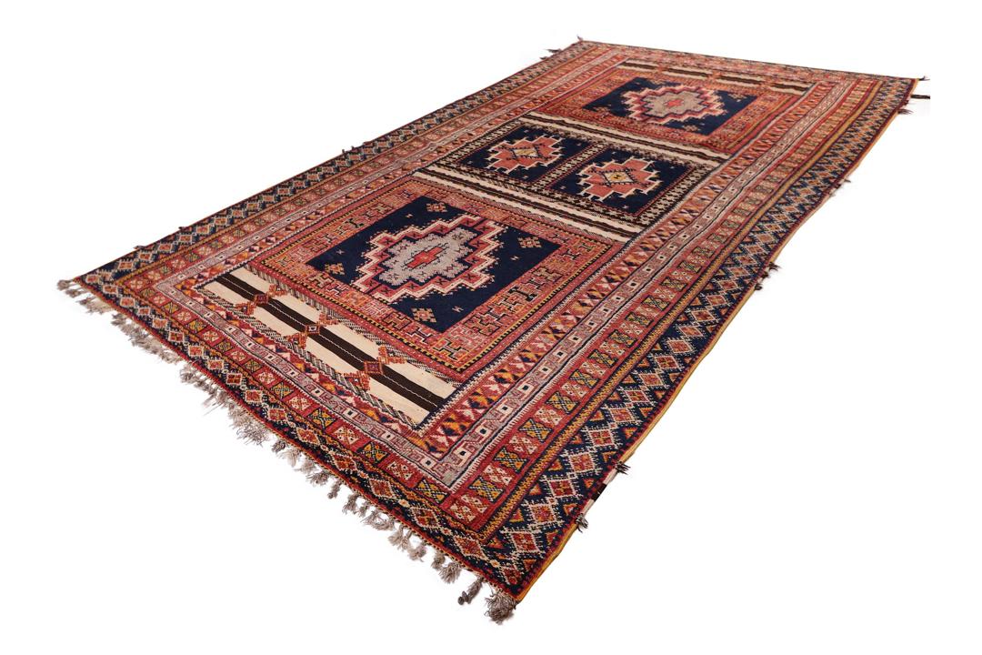 Vintage-Berberteppich aus Marokko mit geometrischen Mustern aus mehrfarbiger Wolle