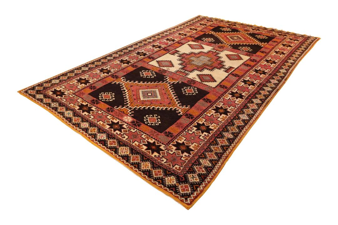 Vintage handgeknüpfter Berberteppich aus Marokko mit geometrischen Mustern in Mehrfarbig