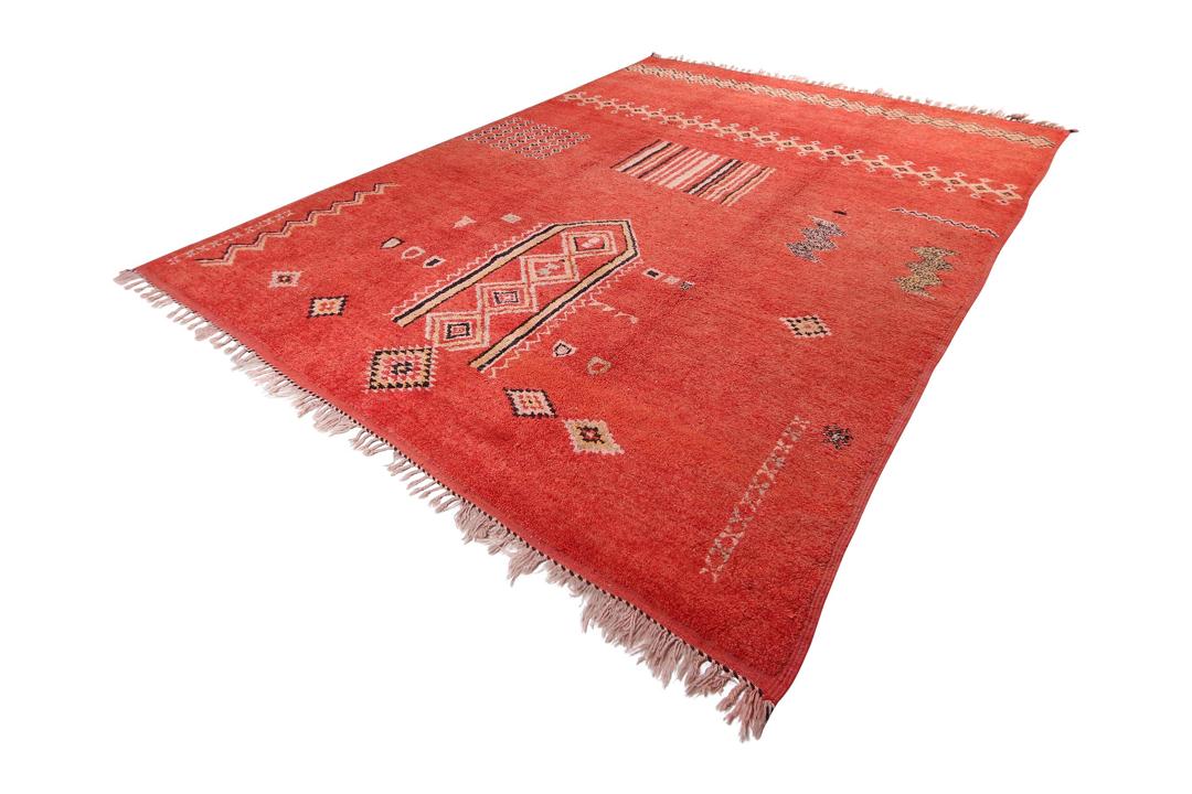 Handgeknüpfter Vintage-Berberteppich aus Marokko in Rot mit geometrischen Stammesmotiven