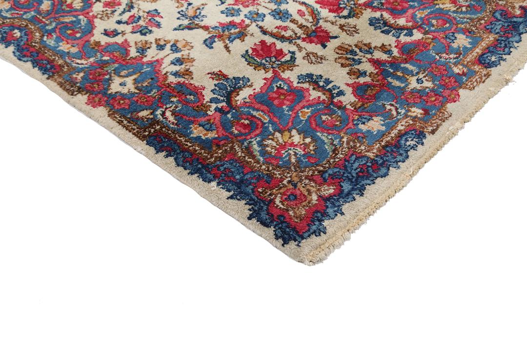 Antik Kerman-løber fra Mellemøsten med beige felt og blomstermønstre